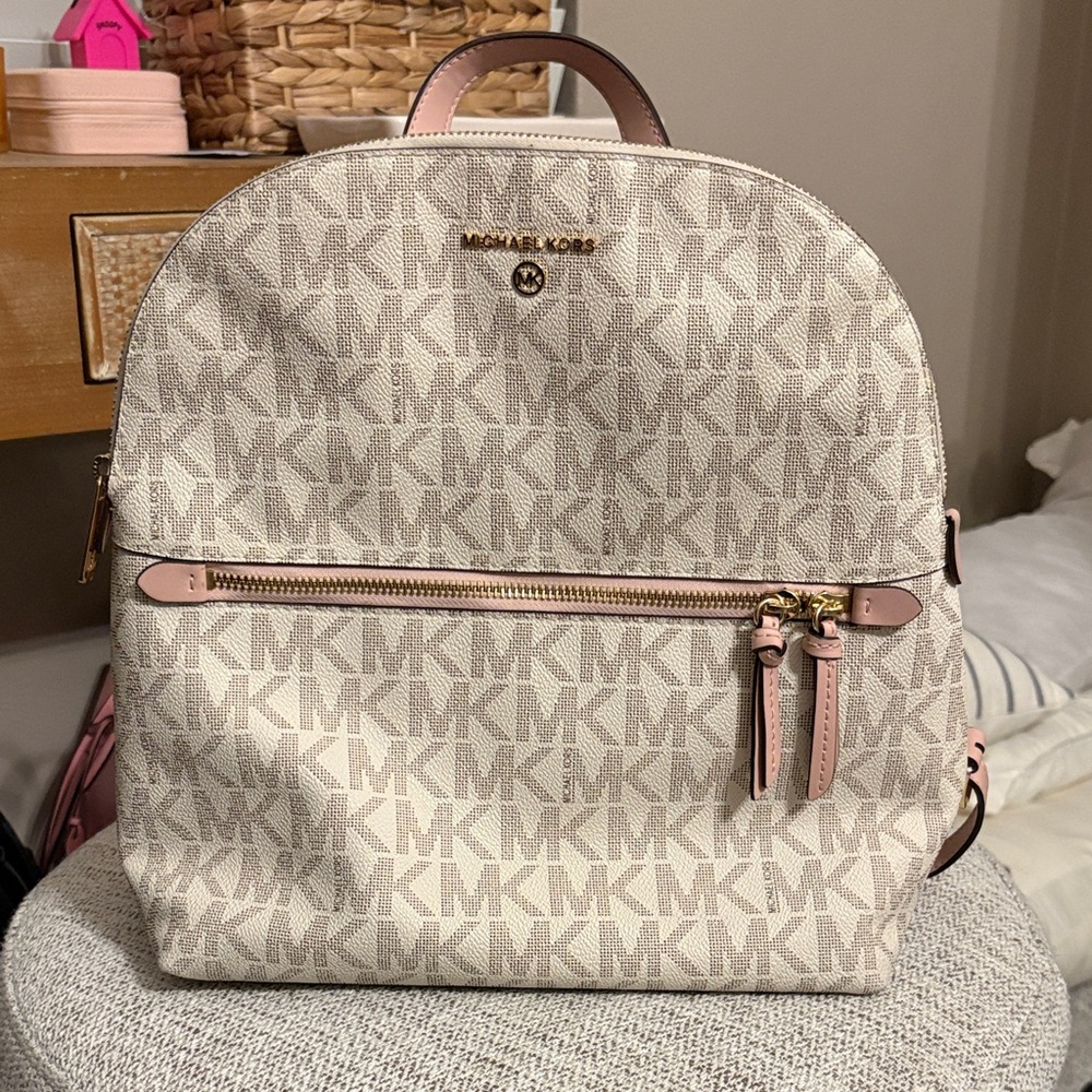 Michael Kors Cream and Pink Backpack